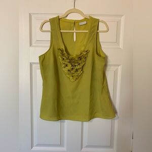 New York & Company Ruffled V-Neck Sleeveless Tank Top Green Large Chic‎ Feminine